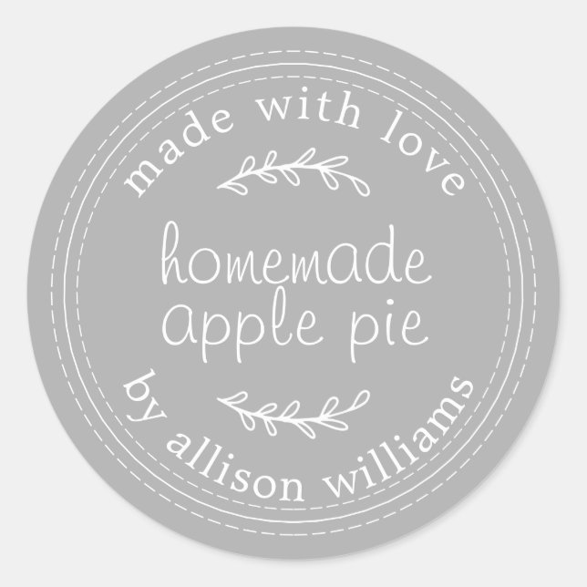 Rustic Homemade Baked Goods Apple Pie Grey Classic Round Sticker (Front)