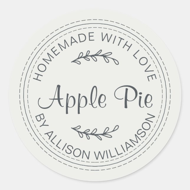 Rustic Homemade Baked Goods Apple Pie Grey Classic Round Sticker (Front)