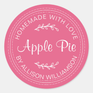 Rustic Homemade Baked Goods Apple Pie Hot Pink Classic Round Sticker