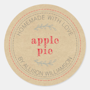 Rustic Homemade Baked Goods Apple Pie Kraft Paper Classic Round Sticker