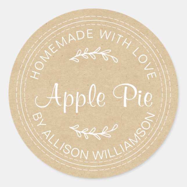 Rustic Homemade Baked Goods Apple Pie Kraft Paper Classic Round Sticker (Front)