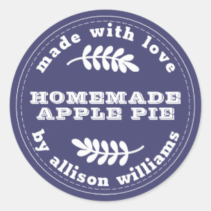 Rustic Homemade Baked Goods Apple Pie Navy Blue Classic Round Sticker