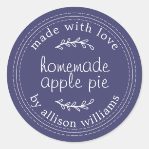 Rustic Homemade Baked Goods Apple Pie Navy Blue Classic Round Sticker
