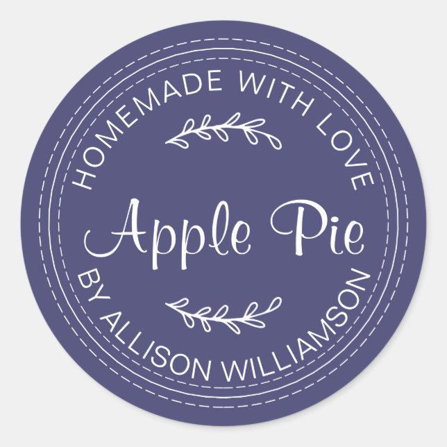 Rustic Homemade Baked Goods Apple Pie Navy Blue Classic Round Sticker (Front)