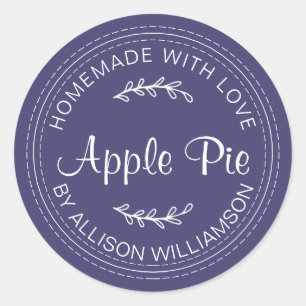 Rustic Homemade Baked Goods Apple Pie Navy Blue Classic Round Sticker