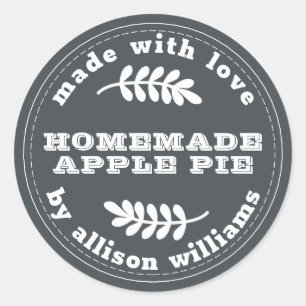 Rustic Homemade Baked Goods Apple Pie Off-Black Classic Round Sticker