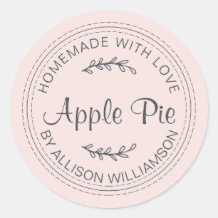 Rustic Homemade Baked Goods Apple Pie Pastel Pink Classic Round Sticker