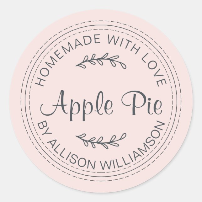 Rustic Homemade Baked Goods Apple Pie Pastel Pink Classic Round Sticker (Front)