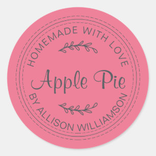 Rustic Homemade Baked Goods Apple Pie Pink Classic Round Sticker