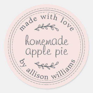 Rustic Homemade Baked Goods Apple Pie Pink Classic Round Sticker
