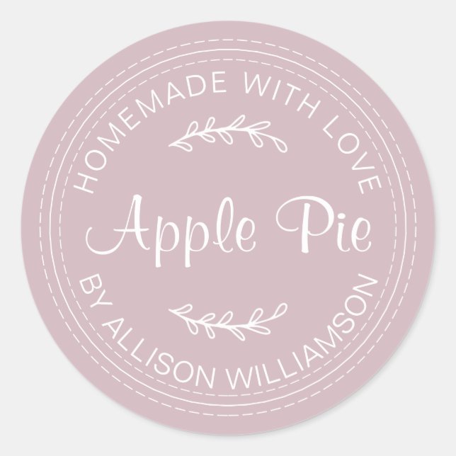 Rustic Homemade Baked Goods Apple Pie Purple Classic Round Sticker (Front)