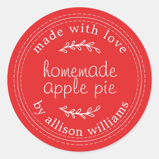 Rustic Homemade Baked Goods Apple Pie Red Classic Round Sticker (Front)