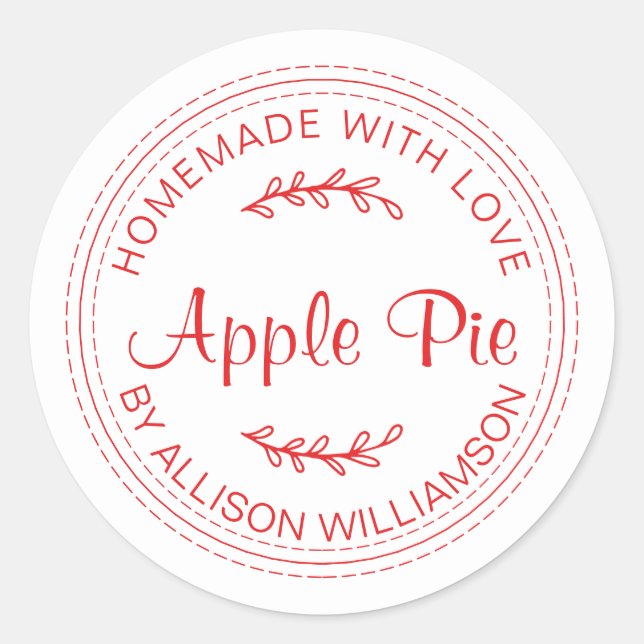 Rustic Homemade Baked Goods Apple Pie Red White Classic Round Sticker (Front)
