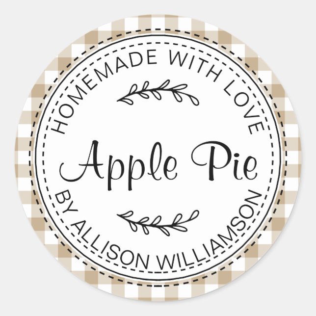 Rustic Homemade Baked Goods Apple Pie Sand Check Classic Round Sticker (Front)