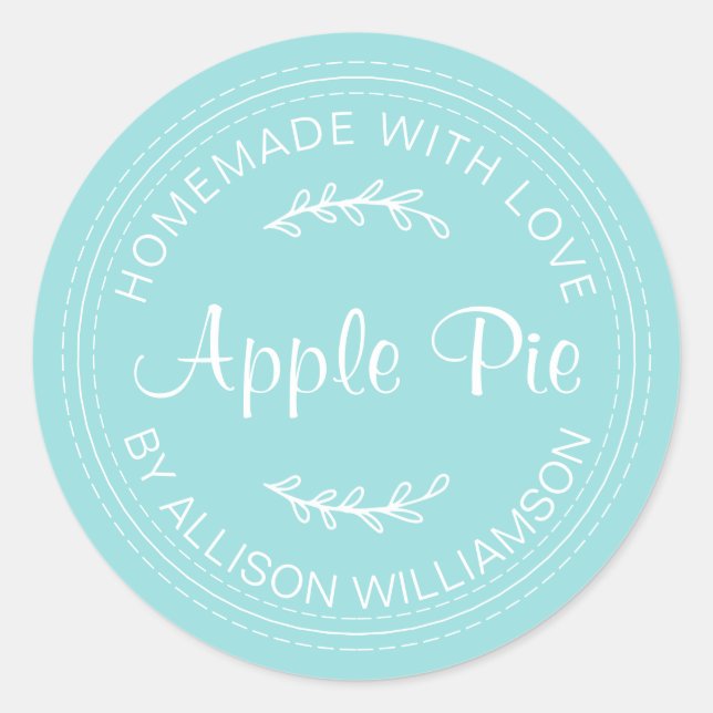 Rustic Homemade Baked Goods Apple Pie Turquoise Classic Round Sticker (Front)