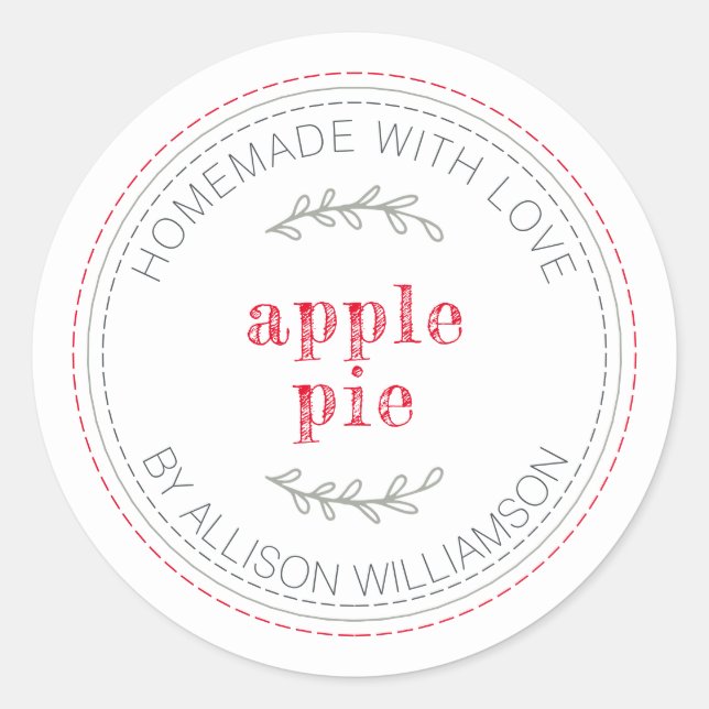 Rustic Homemade Baked Goods Apple Pie White Classic Round Sticker (Front)