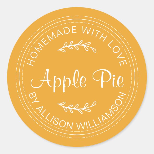 Rustic Homemade Baked Goods Apple Pie Yellow Classic Round Sticker (Front)