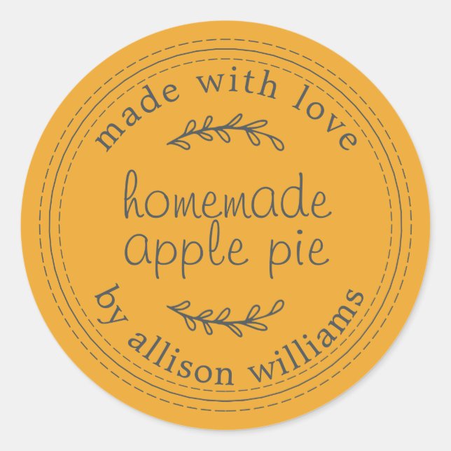 Rustic Homemade Baked Goods Apple Pie Yellow Classic Round Sticker (Front)