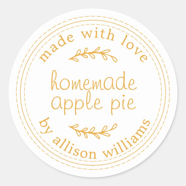 Rustic Homemade Baked Goods Apple Pie Yellow Classic Round Sticker (Front)