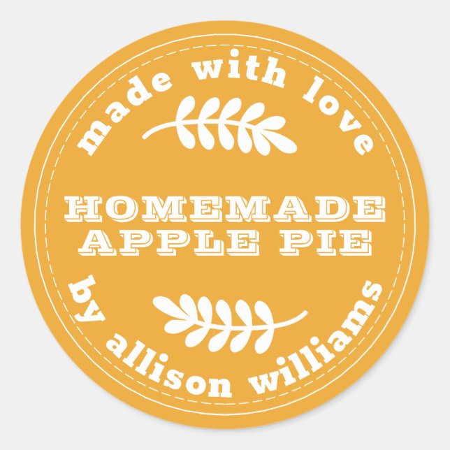 Rustic Homemade Baked Goods Apple Pie Yellow Classic Round Sticker (Front)