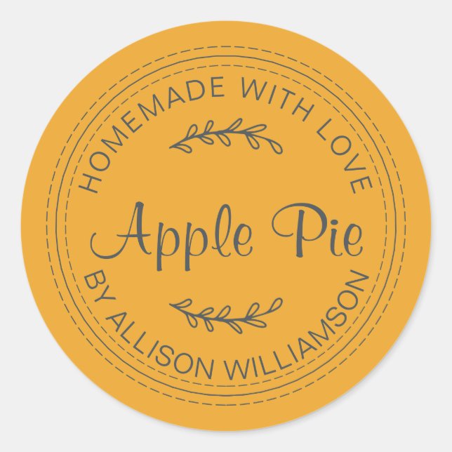 Rustic Homemade Baked Goods Apple Pie Yellow Classic Round Sticker (Front)