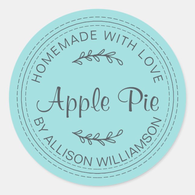 Rustic Homemade Baked Goods Apple Turquoise Classic Round Sticker (Front)