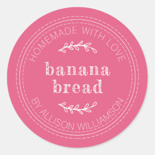 Rustic Homemade Baked Goods Banana Bread Hot Pink Classic Round Sticker