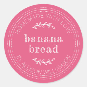 Rustic Homemade Baked Goods Banana Bread Hot Pink Classic Round Sticker