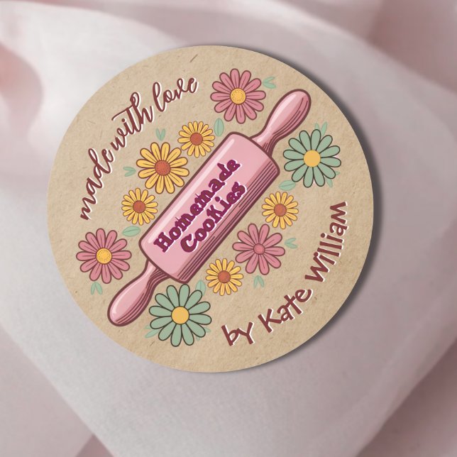 Rustic Homemade Baked Goods Cookies Floral Kraft Classic Round Sticker (Creator Uploaded)