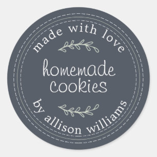 Rustic Homemade Baked Goods Cookies Navy Blue Classic Round Sticker