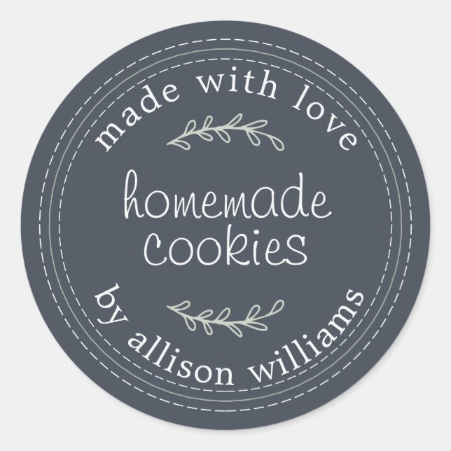 Rustic Homemade Baked Goods Cookies Navy Blue Classic Round Sticker (Front)