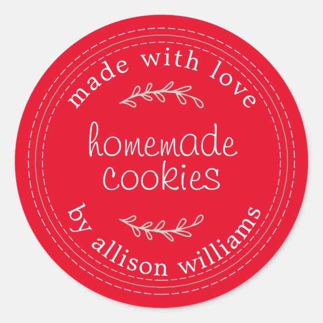 Rustic Homemade Baked Goods Cookies Red Classic Round Sticker (Front)