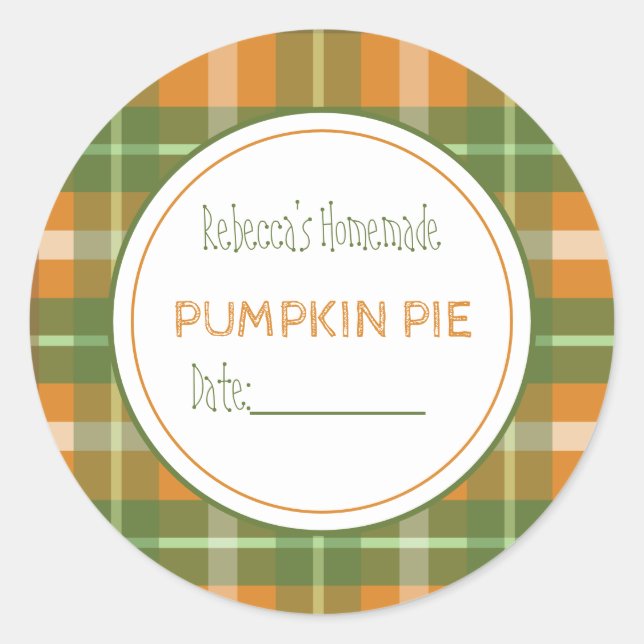 Rustic Homemade  Baked Goods Fall Autumn Plaid Classic Round Sticker (Front)