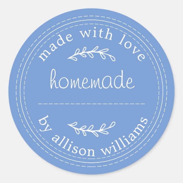 Rustic Homemade Baked Goods Jam Can Blue Classic Round Sticker (Front)
