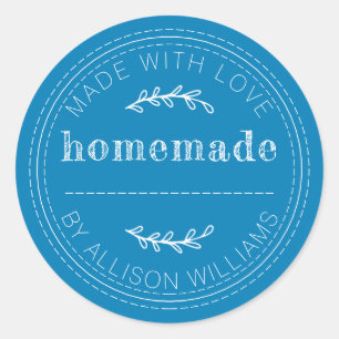 Rustic Homemade Baked Goods Jam Can Bright Blue Classic Round Sticker