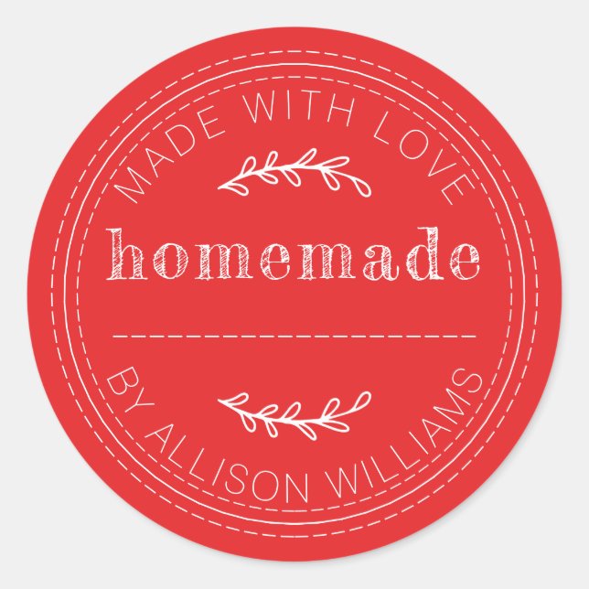 Rustic Homemade Baked Goods Jam Can Bright Red Classic Round Sticker (Front)
