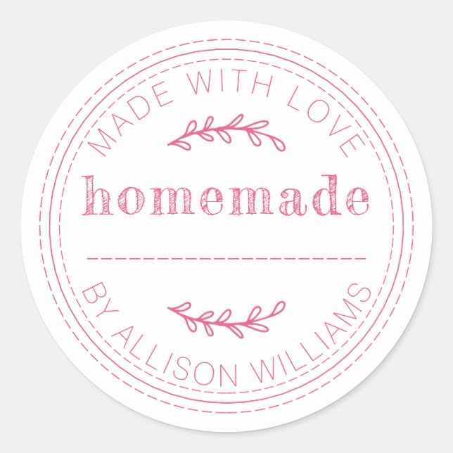 Rustic Homemade Baked Goods Jam Can Hot Pink Classic Round Sticker (Front)