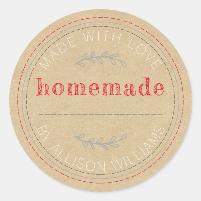 Rustic Homemade Baked Goods Jam Can Kraft Paper Classic Round Sticker (Front)