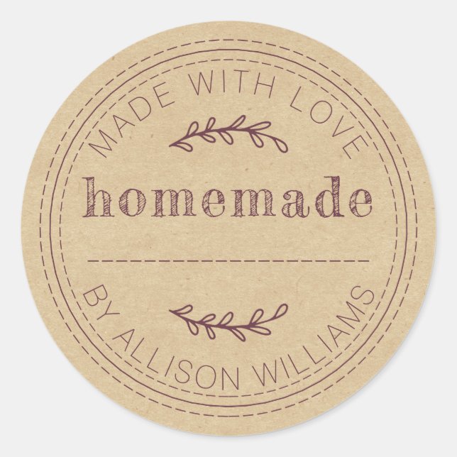 Rustic Homemade Baked Goods Jam Can Kraft Paper Classic Round Sticker (Front)
