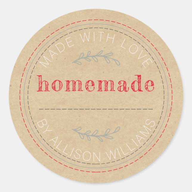 Rustic Homemade Baked Goods Jam Can Kraft Paper Classic Round Sticker (Front)