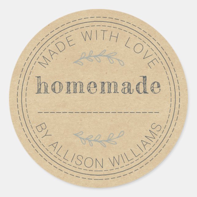 Rustic Homemade Baked Goods Jam Can Kraft Paper Classic Round Sticker (Front)