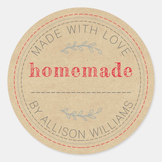 Rustic Homemade Baked Goods Jam Can Kraft Paper Classic Round Sticker (Front)