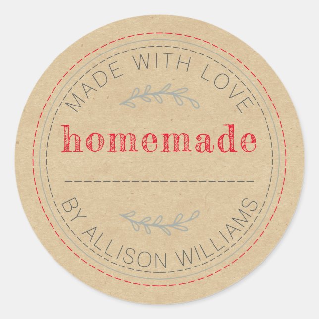 Rustic Homemade Baked Goods Jam Can Kraft Paper Classic Round Sticker (Front)