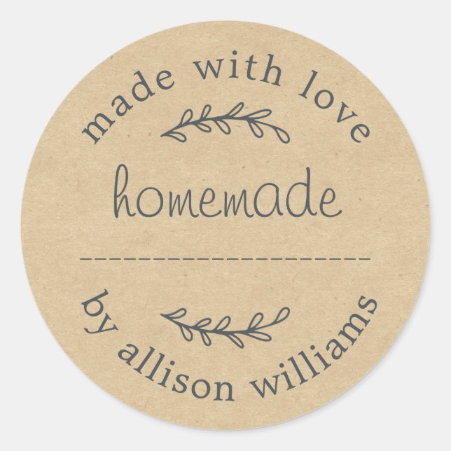 Rustic Homemade Baked Goods Jam Can Kraft Paper Classic Round Sticker (Front)