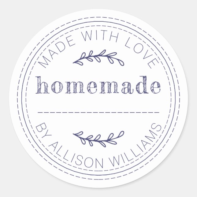 Rustic Homemade Baked Goods Jam Can Navy Blue Classic Round Sticker (Front)