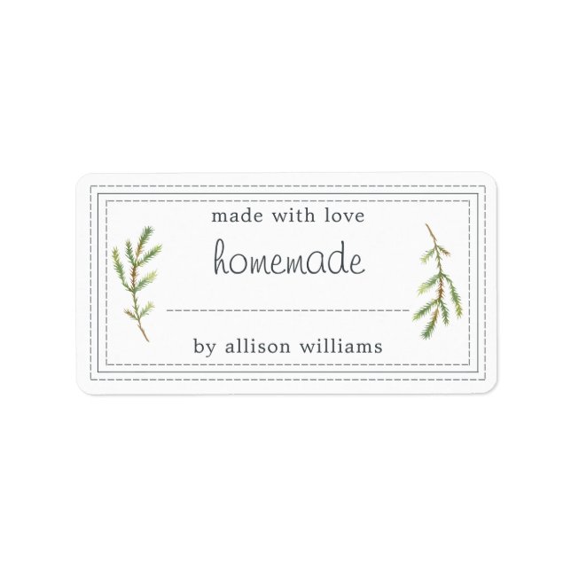 Rustic Homemade Baked Goods Jam Can Pine Sprig Label (Front)