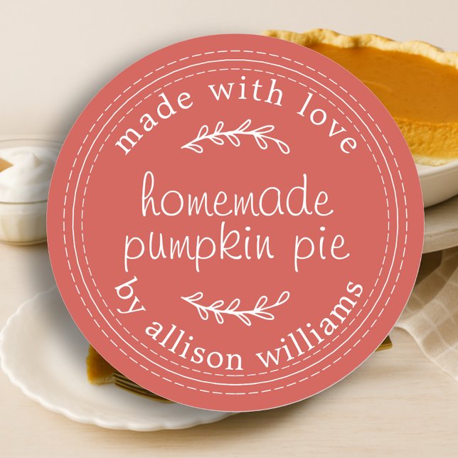 Rustic Homemade Baked Goods Pumpkin Pie Red Classic Round Sticker (Creator Uploaded)