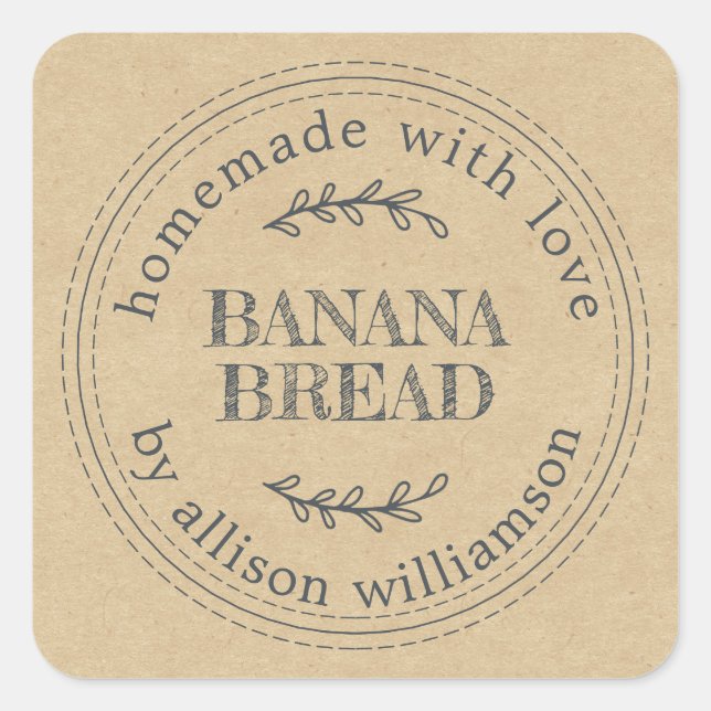 Rustic Homemade  Baking Gift Kraft Paper  Square Sticker (Front)