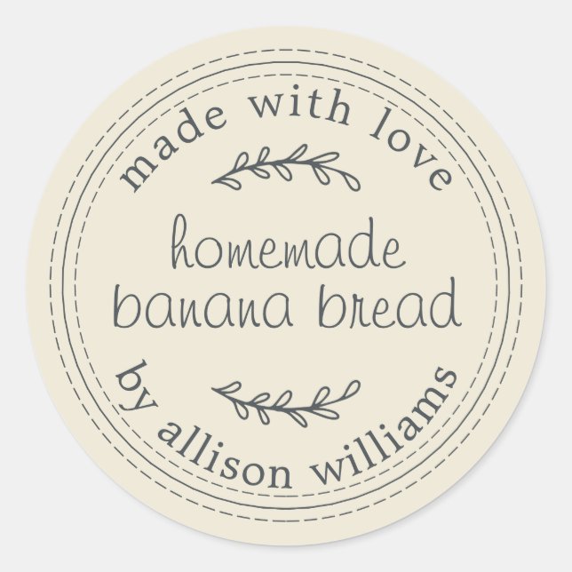 Rustic Homemade Banana Bread Antique White Classic Round Sticker (Front)