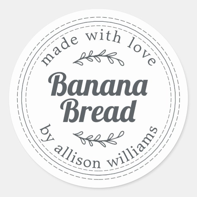 Rustic Homemade Banana Bread Black White Classic Round Sticker (Front)